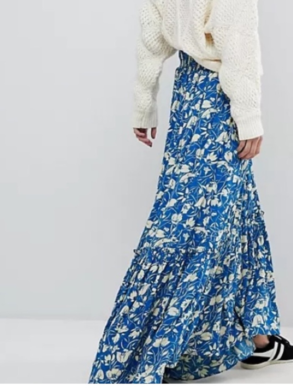 Free People Way Of The Wind Teal Blue Floral Tiered Maxi Skirt XS - Picture 2 of 16